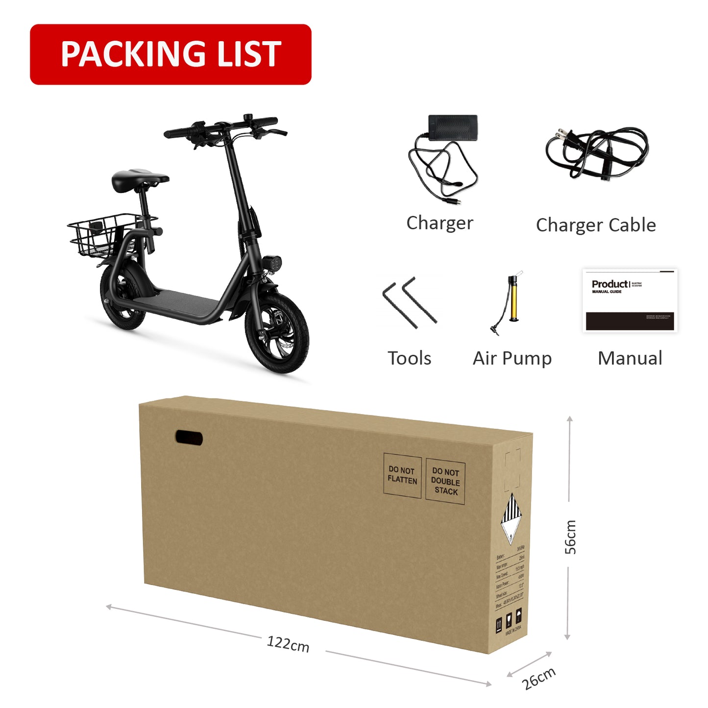WINDHORSE Electric Scooter for Adults, Foldable Electric Scooter with Seat & Carry Basket, E Scooter with 450W Motor, 20 Miles 15.5MPH Commuter E-Scooter, 36V 8AH 12.5" Tires Urban E Scooter, C1