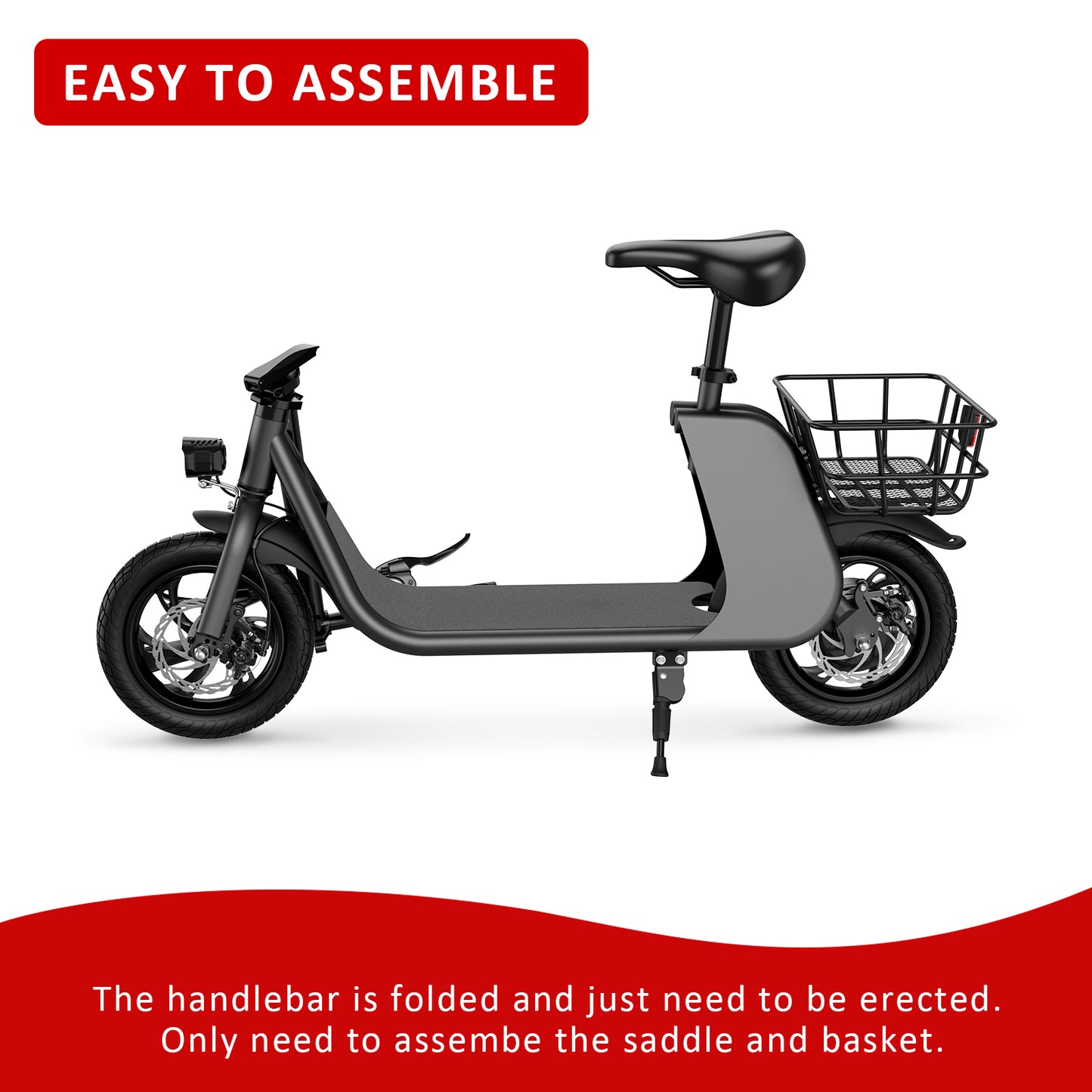 WINDHORSE E Scooter for Adults, Foldable Electric Scooter with Seat & Carry Basket, E Scooter with 450W Motor, 36V 8AH 15.5MPH 20 Miles Commuter E-Scooter, 12.5" Tires Urban E Scooter, Black