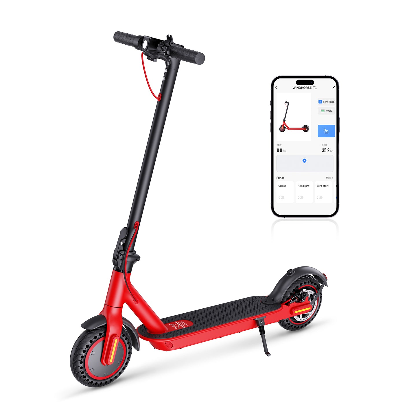 WINDHORSE Electric Scooter, 350W Motor Electric KickScooter, 15-20 Miles Range & 15.5 MPH Foldable Electric Scooter, 8.5" Solid Tire Cruise Control Disk Brake Commuter E-Scooter for Adults, T1