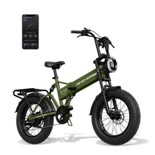 WINDHORSE Smart E Bike for Adults, 48V 13AH Foldable Electric Bike with 750W Motor, 20MPH 50 Mile Range, 7-Gears, Dumping Power Outage, 20" Fat Tires Beach Cruiser Bike, Marengo W0 Pro