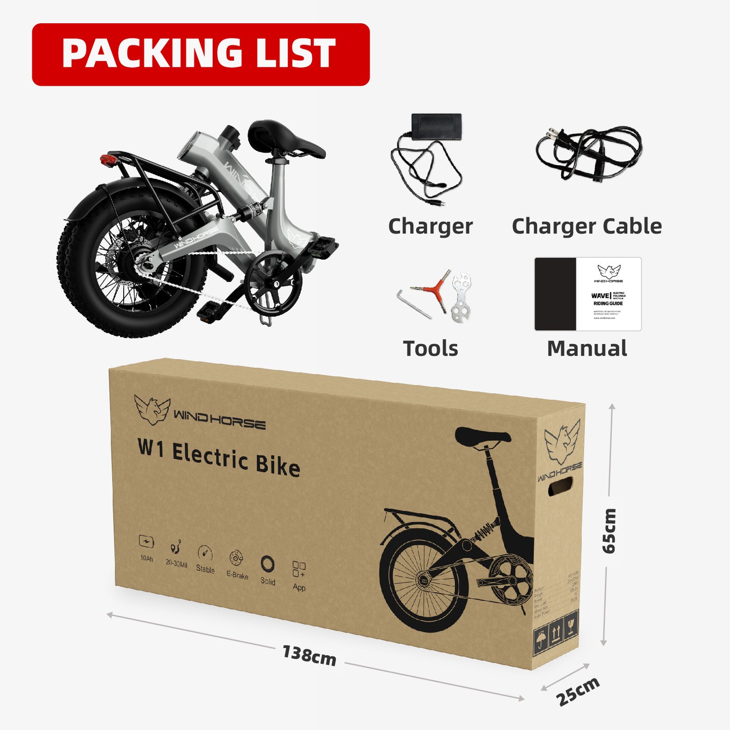 WINDHORSE Electric Bike for Adults, Smart Ebike with 350W Motor, 30 Miles 20MPH Commuter Foldable E-Bike, 36V 10AH 16" Fat Tires Beach Cruiser Bike, Dumping Power Outage Snow Bicycle, Wave W1