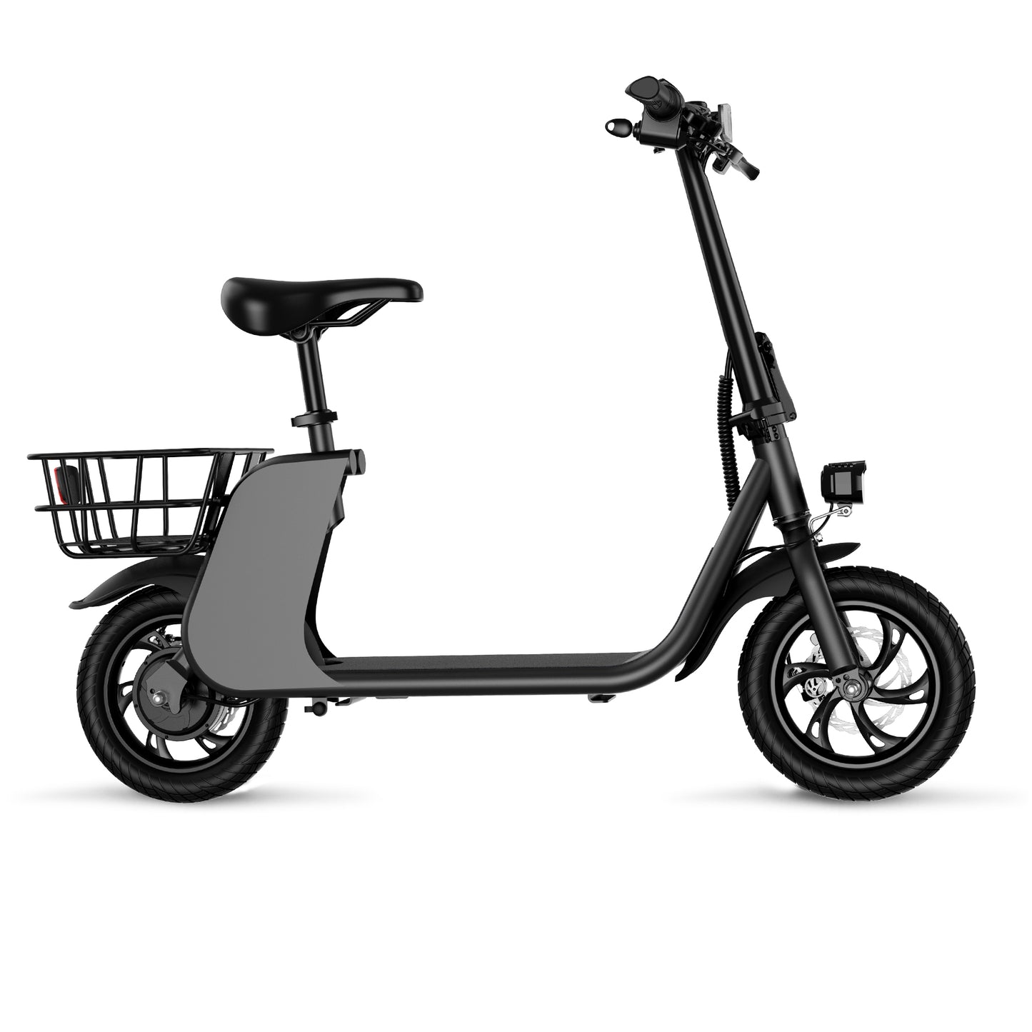 WINDHORSE E Scooter para adultos, Scooter eléctrico plegable con asiento y cesta de transporte, E Scooter con motor de 450 W, 36 V 8 AH 15.5 MPH 20 millas Commuter E-Scooter, neumáticos de 12,5 pulgadas Urban E Scooter, negro