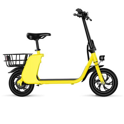 WINDHORSE E Scooter para adultos, Scooter eléctrico plegable con asiento y cesta de transporte, E Scooter con motor de 450 W, 36 V 8 AH 15.5 MPH 20 millas Commuter E-Scooter, neumáticos de 12,5 pulgadas Urban E Scooter, negro