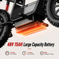 Electric bike with a large capacity battery pack, showing battery details and specifications. - windhorse d1