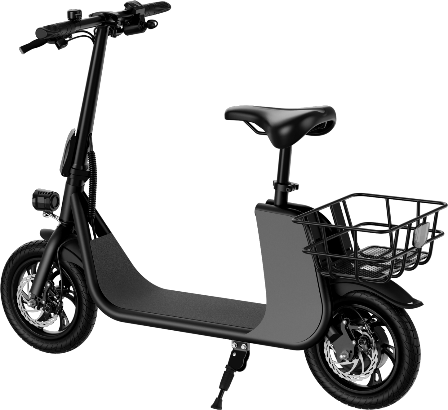 WINDHORSE E Scooter para adultos, Scooter eléctrico plegable con asiento y cesta de transporte, E Scooter con motor de 450 W, 36 V 8 AH 15.5 MPH 20 millas Commuter E-Scooter, neumáticos de 12,5 pulgadas Urban E Scooter, negro