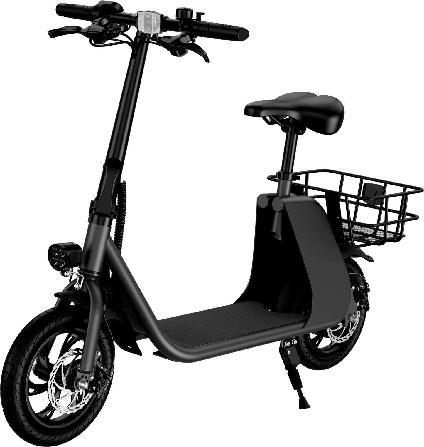 WINDHORSE E Scooter para adultos, Scooter eléctrico plegable con asiento y cesta de transporte, E Scooter con motor de 450 W, 36 V 8 AH 15.5 MPH 20 millas Commuter E-Scooter, neumáticos de 12,5 pulgadas Urban E Scooter, negro