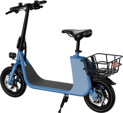 WINDHORSE E Scooter para adultos, Scooter eléctrico plegable con asiento y cesta de transporte, E Scooter con motor de 450 W, 36 V 8 AH 15.5 MPH 20 millas Commuter E-Scooter, neumáticos de 12,5 pulgadas Urban E Scooter, negro