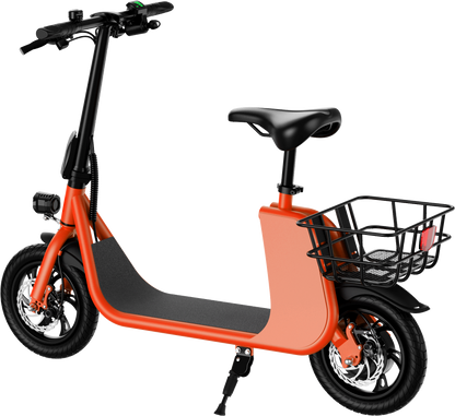 WINDHORSE E Scooter para adultos, Scooter eléctrico plegable con asiento y cesta de transporte, E Scooter con motor de 450 W, 36 V 8 AH 15.5 MPH 20 millas Commuter E-Scooter, neumáticos de 12,5 pulgadas Urban E Scooter, negro