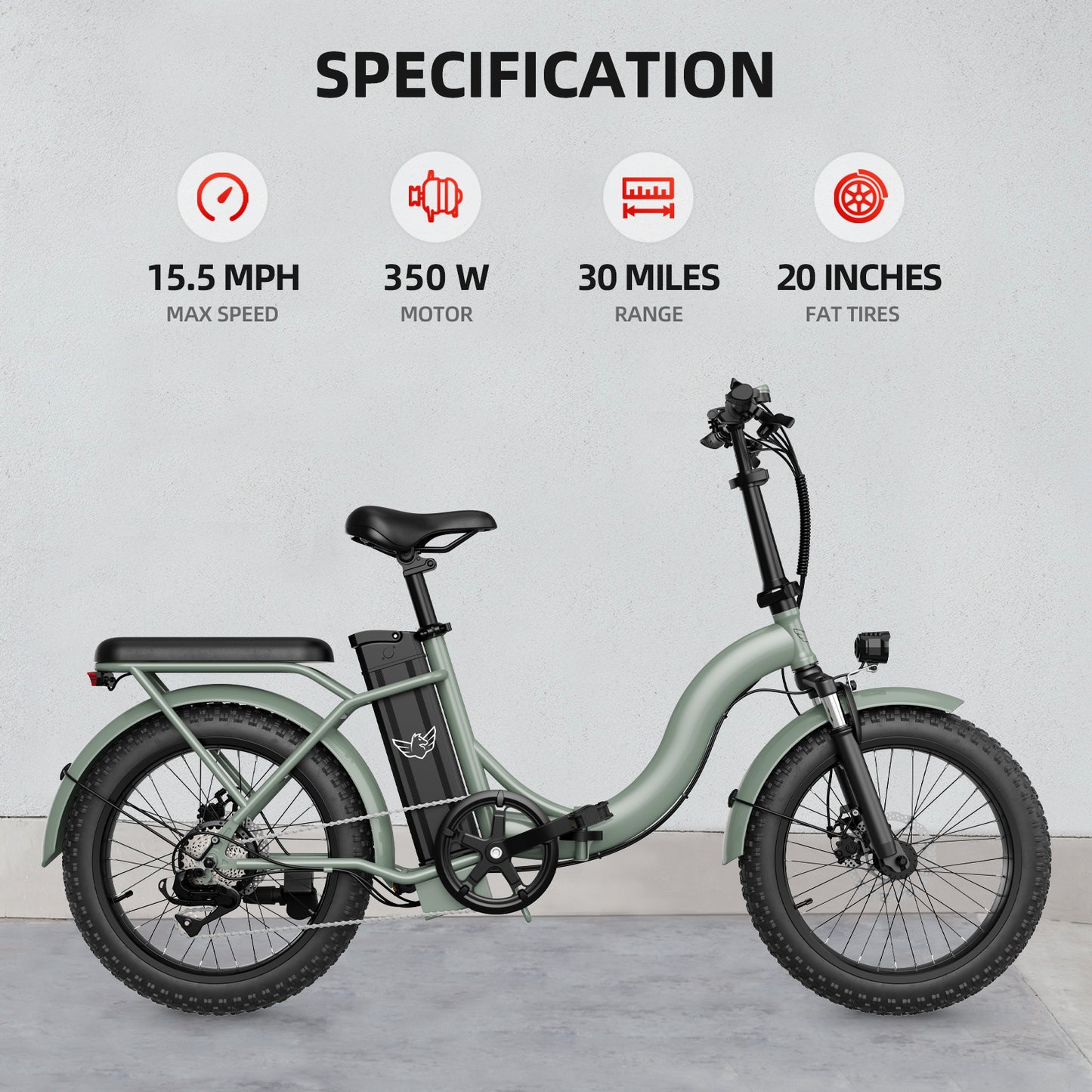 WINDHORSE Bicicleta eléctrica con cojines de asiento dobles, bicicleta eléctrica plegable para viajeros con motor de 350 W, 30 millas 20 MPH 36V 10AH Bicicletas motorizadas urbanas para adultos, Eclipse E20