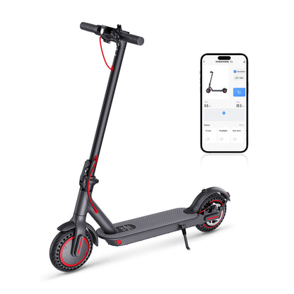 WINDHORSE Scooter eléctrico, KickScooter eléctrico con motor de 350 W, alcance de 15 a 20 millas y scooter eléctrico plegable de 15,5 MPH, neumático sólido de 8,5 pulgadas, control de crucero, freno de disco, E-Scooter para adultos, T1